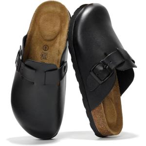 image:imageProject Cloud 100 Genuine Leather Footbed Clogs for Women  Memory Foam Arch Support Slippers for Women  Trendy Slipons Womens Mules amp Clogs Sandals BentonBlack