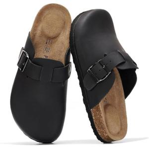 image:imageProject Cloud 100 Genuine Leather Footbed Clogs for Women  Memory Foam Arch Support Slippers for Women  Trendy Slipons Womens Mules amp Clogs Sandals BentonBlack Distressed