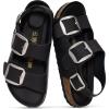 image:imageProject Cloud 100 Genuine Leather Beach Sandals Women with Lightweight amp Comfortable Slides for Women  Non Slip Big Buckle with Memory Foam Slingback Womens Sandals GardaBlack Oiled Leather
