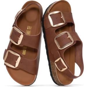 image:imageProject Cloud 100 Genuine Leather Beach Sandals Women with Lightweight amp Comfortable Slides for Women  Non Slip Big Buckle with Memory Foam Slingback Womens Sandals GardaCognac Leather