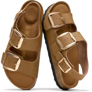 image:imageProject Cloud 100 Genuine Leather Beach Sandals Women with Lightweight amp Comfortable Slides for Women  Non Slip Big Buckle with Memory Foam Slingback Womens Sandals GardaTan  Rose Gold Buckle