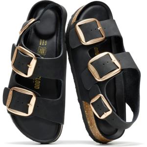 image:imageProject Cloud 100 Genuine Leather Beach Sandals Women with Lightweight amp Comfortable Slides for Women  Non Slip Big Buckle with Memory Foam Slingback Womens Sandals GardaBlack  Rose Gold Buckle
