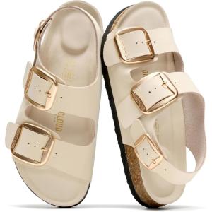 image:imageProject Cloud 100 Genuine Leather Beach Sandals Women with Lightweight amp Comfortable Slides for Women  Non Slip Big Buckle with Memory Foam Slingback Womens Sandals GardaOffwhite  Rose Gold Buckle