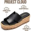 image:imageProject Cloud 100 Genuine Leather Wedge Platform Sandals Women Footwear  Memory Foam Insole and NonSlip Platform Slides for Women  Lightweight Womens Sandals MILABlack Leather