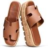 image:imageProject Cloud 100 Genuine Leather Wedge Platform Sandals Women Footwear  Memory Foam Insole and NonSlip Platform Slides for Women  Lightweight Womens Sandals MILACognac Leather