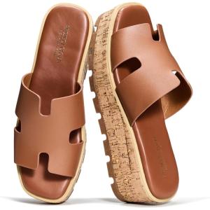 image:imageProject Cloud 100 Genuine Leather Wedge Platform Sandals Women Footwear  Memory Foam Insole and NonSlip Platform Slides for Women  Lightweight Womens Sandals MILACognac Leather