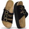 image:imageProject Cloud 100 Genuine Leather Platform Sandals Women Footwear  Comfortable Wedges with Memory Foam Insole  Non Slip 3Strap Summer Sandals for Women 2026 DyanBlack