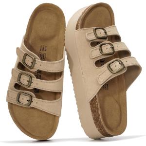 image:imageProject Cloud 100 Genuine Leather Platform Sandals Women Footwear  Comfortable Wedges with Memory Foam Insole  Non Slip 3Strap Summer Sandals for Women 2026 DyanNude
