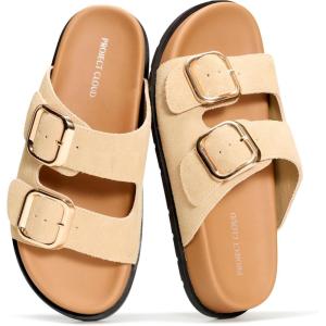 image:imageProject Cloud Platform Summer Sandals for Women 2026  Comfortable and Adjustable Straps Summer Slides with Memory Foam Insole  NonSlip Casual Womens SandalsBeige Suede