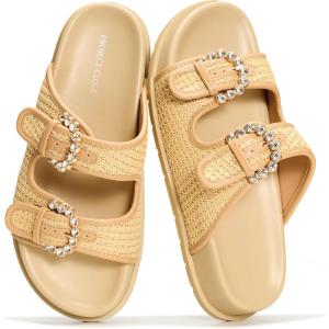 image:imageProject Cloud Platform Summer Sandals for Women 2026  Comfortable and Adjustable Straps Summer Slides with Memory Foam Insole  NonSlip Casual Womens SandalsBeigeraffia