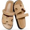image:imageProject Cloud 100 Genuine Leather Womens Sandals  Stylish amp Comfy Sandals for Women Footwear with Plush amp Soft Insole  Slipresistant Slides for WomenBeige Sable