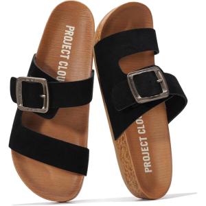 image:imageProject Cloud 100 Genuine Leather Womens Sandals  Plush Insole Sandals for Women 2026  Lightweight amp Non Slip Slides amp Women Footwear with Buckle BalancedBlack Suede