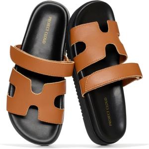 image:imageProject Cloud 100 Genuine Leather Womens Sandals  Stylish amp Comfy Sandals for Women Footwear with Plush amp Soft Insole  Slipresistant Slides for WomenCognac