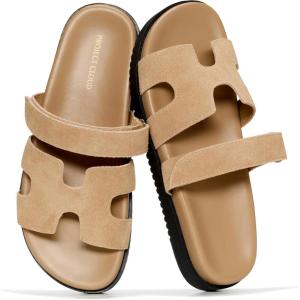 image:imageProject Cloud 100 Genuine Leather Womens Sandals  Stylish amp Comfy Sandals for Women Footwear with Plush amp Soft Insole  Slipresistant Slides for WomenBeige Sable