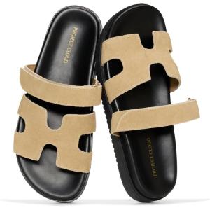 image:imageProject Cloud 100 Genuine Leather Womens Sandals  Stylish amp Comfy Sandals for Women Footwear with Plush amp Soft Insole  Slipresistant Slides for WomenBeige Leather