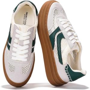 image:imageProject Cloud Platform Sneakers for Women Footwear  Memory Foam Insole Womens Shoes Lightweight and NonSlip Sole Lace Up Fashion Sneakers for Women 2026 VolleyWhitegreen Stripe