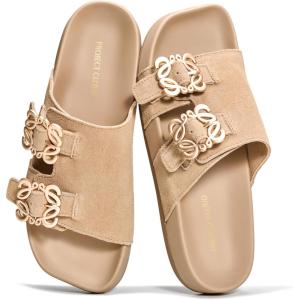 image:imageProject Cloud 100 Genuine Leather Womens Sandals Dressy  Lightweight amp NonSlip Womens Flats Sandals Women with Plush amp Soft Insole Slides Sandals for Women 2026 VeloraBeige Suede