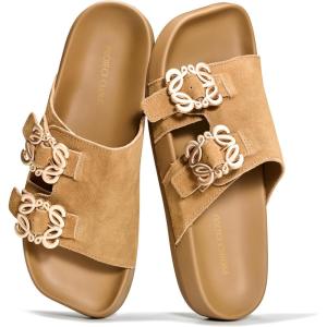 image:imageProject Cloud 100 Genuine Leather Womens Sandals Dressy  Lightweight amp NonSlip Womens Flats Sandals Women with Plush amp Soft Insole Slides Sandals for Women 2026 VeloraChestnut Suede