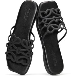 image:imageProject Cloud Womens Sandals with Memory Foam  Eco Crafted Leather Sandals for Women 2026  Flats  Non Slip amp Comfortable Sandals Women LisaBlack