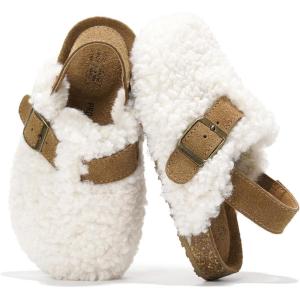 image:imageProject Cloud 100 Genuine Leather Kids Clogs with Natural Cork Footbed amp Memory Foam Insole Arch Support  NonSlip Clogs for Kids  Slippers Sandals for Boys amp Girls FootwearWhite Fur Lined