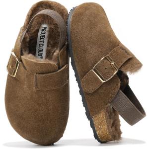 image:imageProject Cloud 100 Genuine Leather Kids Clogs with Natural Cork Footbed amp Memory Foam Insole Arch Support  NonSlip Clogs for Kids  Slippers Sandals for Boys amp Girls FootwearBrown Fur Lined