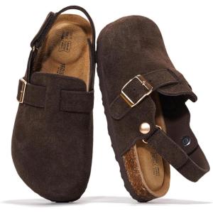 image:imageProject Cloud 100 Genuine Leather Kids Clogs with Natural Cork Footbed amp Memory Foam Insole Arch Support  NonSlip Clogs for Kids  Slippers Sandals for Boys amp Girls FootwearDark Choco Brown Suede With Back Strap