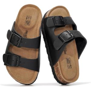 image:imageProject Cloud 100 Genuine Leather Kids Sandals  Natural Cork Footbed NonSlip Slides for Kids  Lightweight Boys amp Girls Sandals  WaterResistant Girls amp Boys SandalsBlack Leather