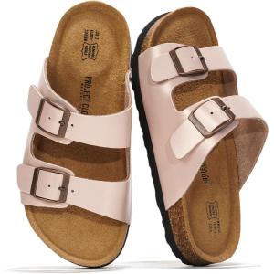 image:imageProject Cloud 100 Genuine Leather Kids Sandals  Natural Cork Footbed NonSlip Slides for Kids  Lightweight Boys amp Girls Sandals  WaterResistant Girls amp Boys SandalsPink