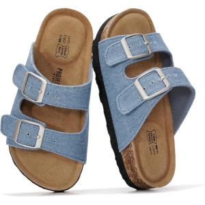 image:imageProject Cloud 100 Genuine Leather Kids Sandals  Natural Cork Footbed NonSlip Slides for Kids  Lightweight Boys amp Girls Sandals  WaterResistant Girls amp Boys SandalsDenim