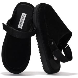 image:imageProject Cloud Kids Clogs Genuine Leather with Back Strap  Memory Foam amp Lightweight Slipon Boys and Girls Sandals with Adjustable Straps  NonSlip Clogs for Kids Sandals Little GoldstarBlack Suede