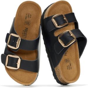 image:imageProject Cloud 100 Genuine Leather Kids Sandals  Natural Cork Footbed NonSlip Slides for Kids  Lightweight Boys amp Girls Sandals  WaterResistant Girls amp Boys SandalsBlack Distressed