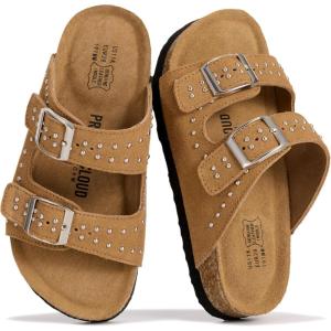 image:imageProject Cloud 100 Genuine Leather Kids Sandals  Natural Cork Footbed NonSlip Slides for Kids  Lightweight Boys amp Girls Sandals  WaterResistant Girls amp Boys SandalsLittle Venita Studded  Chestnut Suede