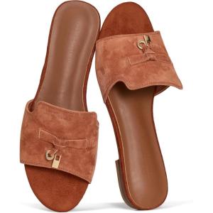 image:imageProject Cloud 100 Genuine Leather Sandals Women Dressy  NonSlip Womens Sandals with Memory Foam Insole Slides for Women Footwear  Lightweight Flat Sandals for Women 2026 CannesMocha