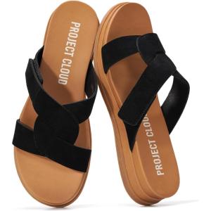 image:imageProject Cloud 100 Genuine Leather Womens Sandals  Easy Slip On Low Wedge Mule Sandals for Women 2026 with Plush Cushioned Insole  Lightweight amp Non Slip Womens Slides for Women Footwear NinaBlack Suede