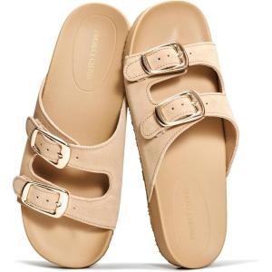 image:imageProject Cloud 100 Genuine Leather Womens Sandals Comfortable Plush amp Soft Insole Sandals Women  NonSlip Flat Sandals for Women 2026  Lightweight Womens Slides DAINTYSand Suede