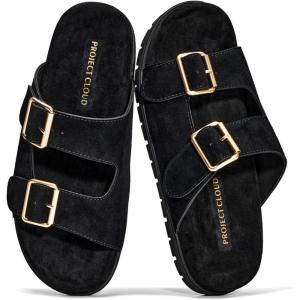 image:imageProject Cloud 100 Genuine Leather Womens Sandals Comfortable amp NonSlip Slides for Women  Plush amp Soft Insole Ladies Sandals Women Footwear LanuraBlack Suede