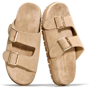 image:imageProject Cloud 100 Genuine Leather Womens Sandals Comfortable amp NonSlip Slides for Women  Plush amp Soft Insole Ladies Sandals Women Footwear LanuraBeige Suede