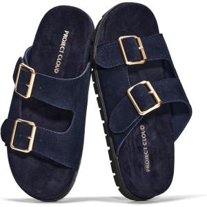 image:imageProject Cloud 100 Genuine Leather Womens Sandals Comfortable amp NonSlip Slides for Women  Plush amp Soft Insole Ladies Sandals Women Footwear LanuraNavy Suede