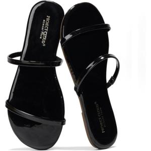 image:imageProject Cloud Summer Sandals for Women 2026  Memory Foam Insole and EcoCrafted Leather Beach Flip Flops for Women  Non Slip and Lightweight Double Strap Womens Sandals TransitionBlack Patent
