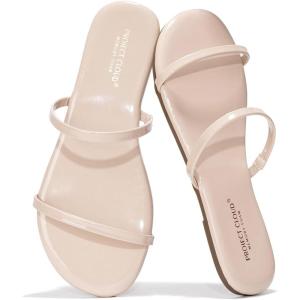 image:imageProject Cloud Summer Sandals for Women 2026  Memory Foam Insole and EcoCrafted Leather Beach Flip Flops for Women  Non Slip and Lightweight Double Strap Womens Sandals TransitionBeige Patent