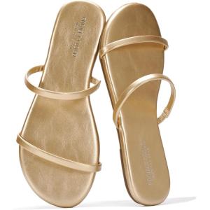 image:imageProject Cloud Summer Sandals for Women 2026  Memory Foam Insole and EcoCrafted Leather Beach Flip Flops for Women  Non Slip and Lightweight Double Strap Womens Sandals TransitionDark Gold