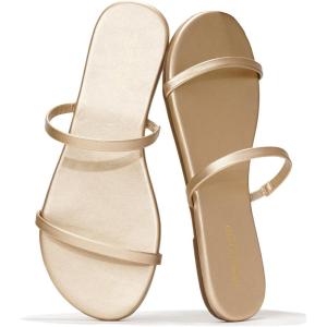 image:imageProject Cloud Summer Sandals for Women 2026  Memory Foam Insole and EcoCrafted Leather Beach Flip Flops for Women  Non Slip and Lightweight Double Strap Womens Sandals TransitionGold