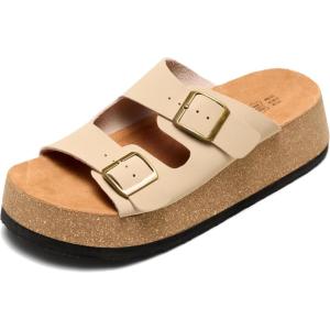 image:imageProject Cloud 100 Genuine Leather Platform Sandals Women Footwear  Plush amp Soft Insole Wedge Womens Sandals  NonSlip and Lightweight Dressy Summer Beach Sandals BarcelonaBeige