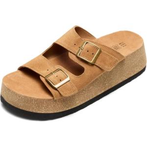 image:imageProject Cloud 100 Genuine Leather Platform Sandals Women Footwear  Plush amp Soft Insole Wedge Womens Sandals  NonSlip and Lightweight Dressy Summer Beach Sandals BarcelonaCamel