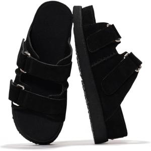 image:imageProject Cloud 100 Genuine Leather Sandals For Women  Platform Sandals Memory Foam Insole Non Slip Womens Sandals with adjustable straps  Wedge Sandals for Women 2026 SilverstarBlack Suede