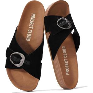 image:imageProject Cloud Womens Sandals  Adjustable Buckle Sandals for Women 2026 with Plush Insole  Lightweight amp Non Slip Slides for Women Footwear BeamingBlack Suede